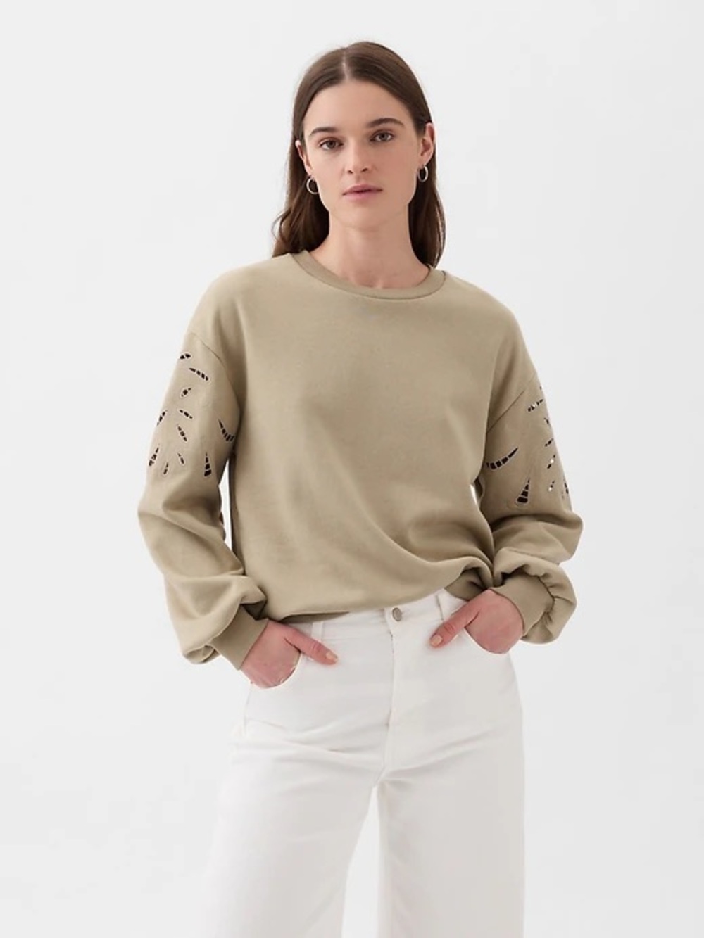 GAP VintageSoft Eyelet-Sleeve Crop Sweatshirt